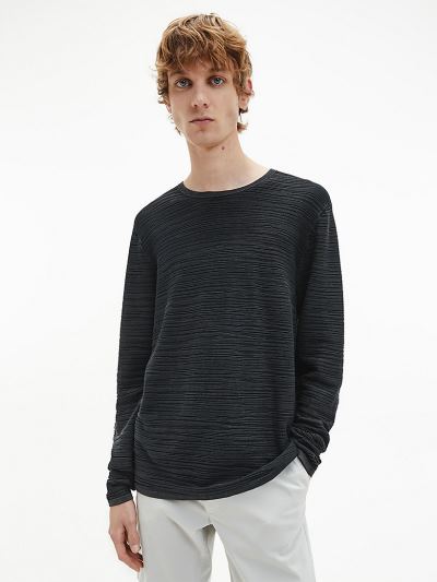 Calvin Klein Ruhák HU612337 | Calvin Klein Organic Cotton Silk Textured Férfi Pulóver Fekete
